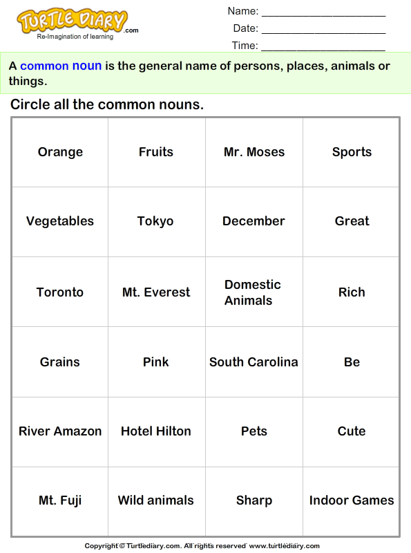 Circle The Nouns Worksheets For Kindergarten - Circle The Noun Worksheets For Kindergarten