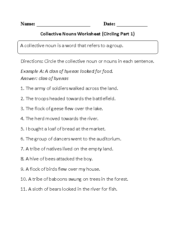 Collective Nouns Grade 7 Worksheets - Collective Nouns Worksheet Grade 7