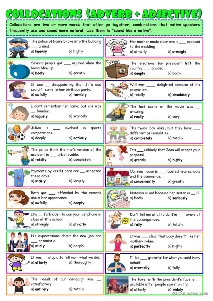 Collocations adverb Adjective English ESL Worksheets Pdf Doc - Adjective + Noun Collocations Worksheet Pdf