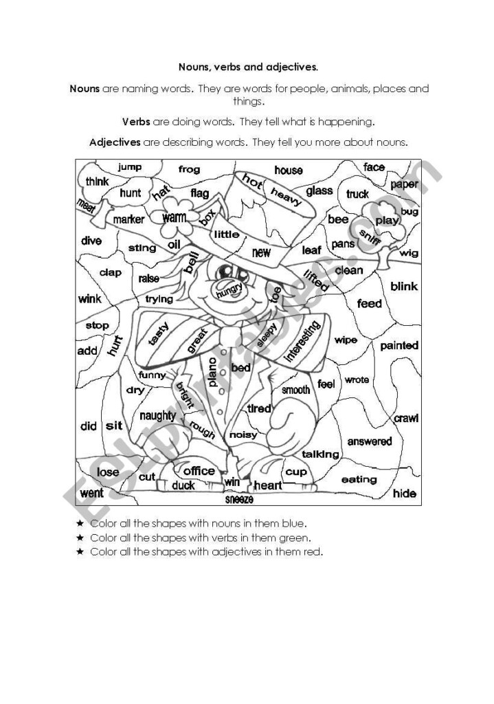 Colour By Noun Verb And Adjective 2 ESL Worksheet By Cherryllama - Noun Verb Adjective Coloring Worksheet