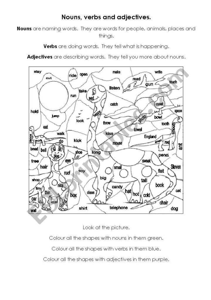 Colour By Noun Verb And Adjective ESL Worksheet By Cherryllama - Noun Verb Adjective Coloring Worksheet