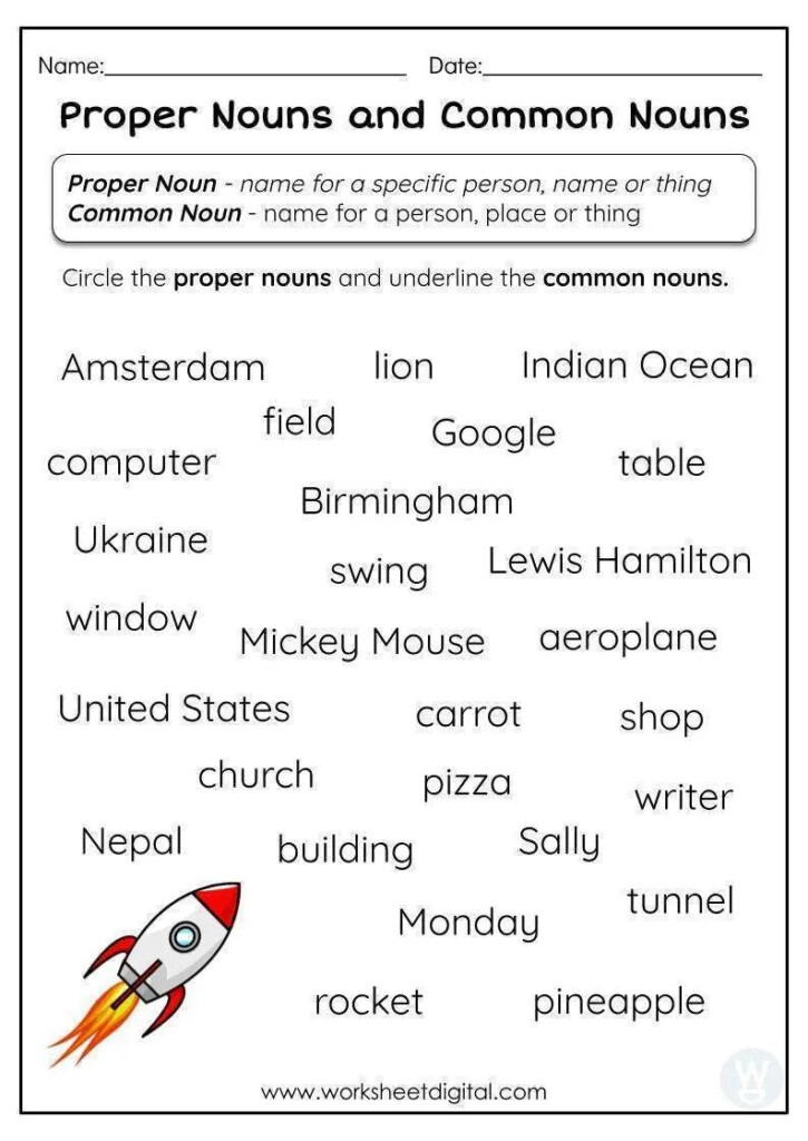 Common And Proper Nouns For Grade 1 - Common And Proper Nouns Worksheets For Grade 1 With Answers