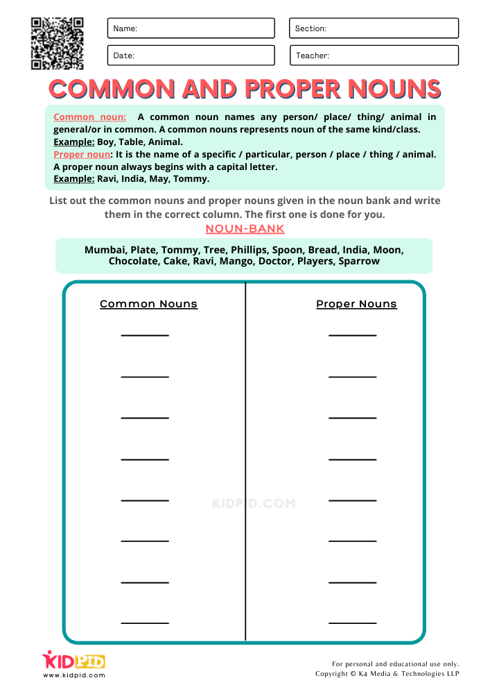 Common And Proper Nouns Printable Worksheets For Grade 2 Kidpid - Common Proper Noun Worksheet For Class 2