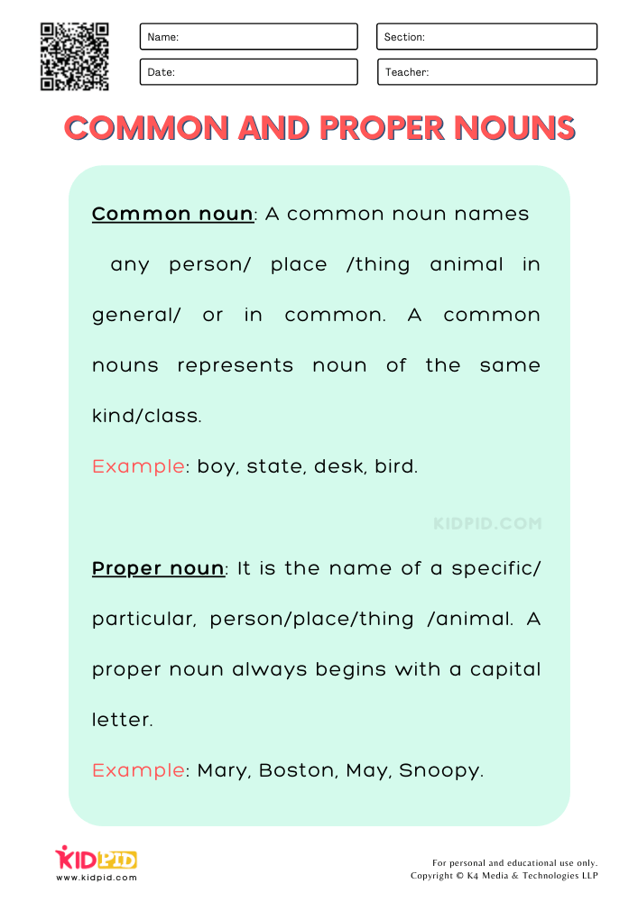 Common And Proper Nouns Printable Worksheets For Grade 2 Kidpid - Common Noun Worksheet For Class 2