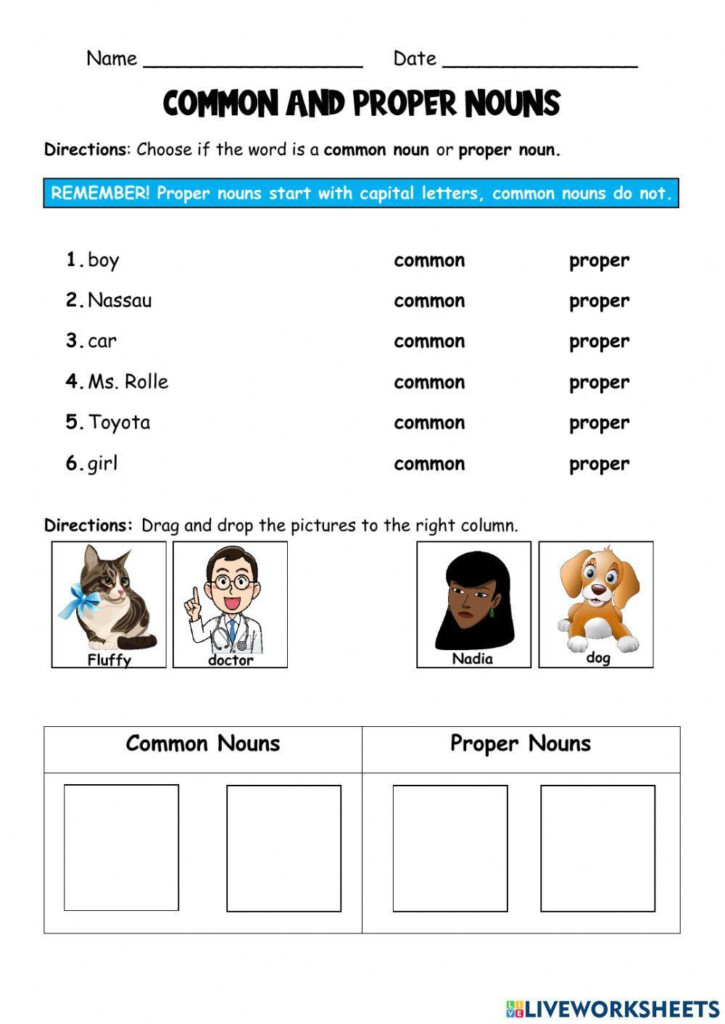 Common And Proper Nouns Worksheet Education Worksheets Library - Live Worksheet Proper And Common Nouns