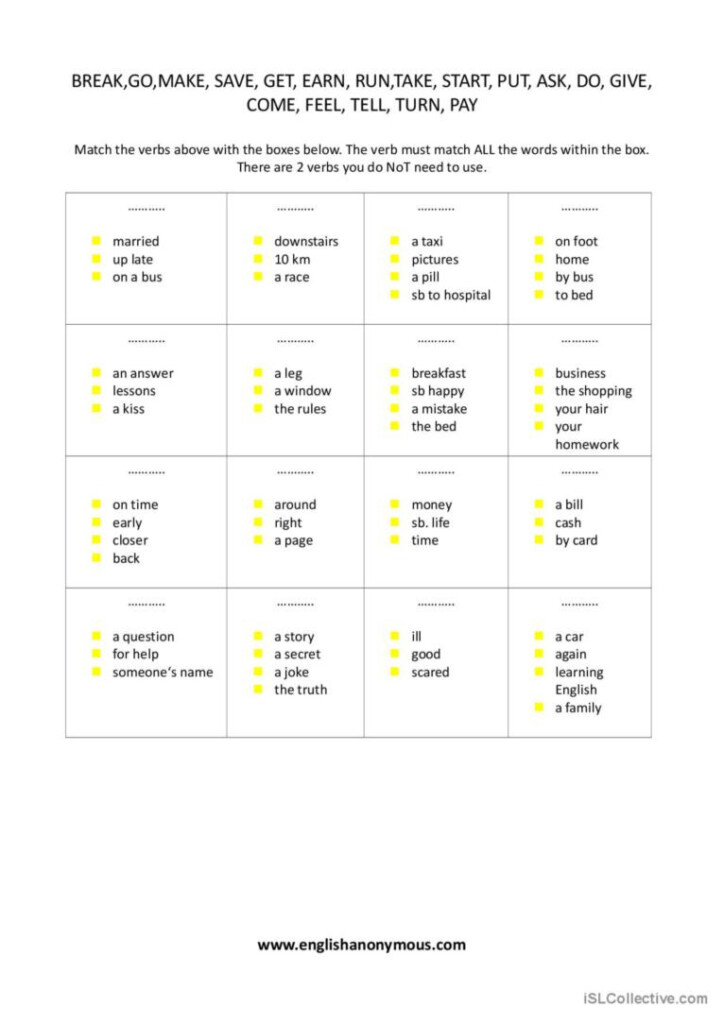 COMMON COLLOCATIONS Verb noun adject English ESL Worksheets Pdf Doc - Adjective + Noun Collocations Worksheet Pdf