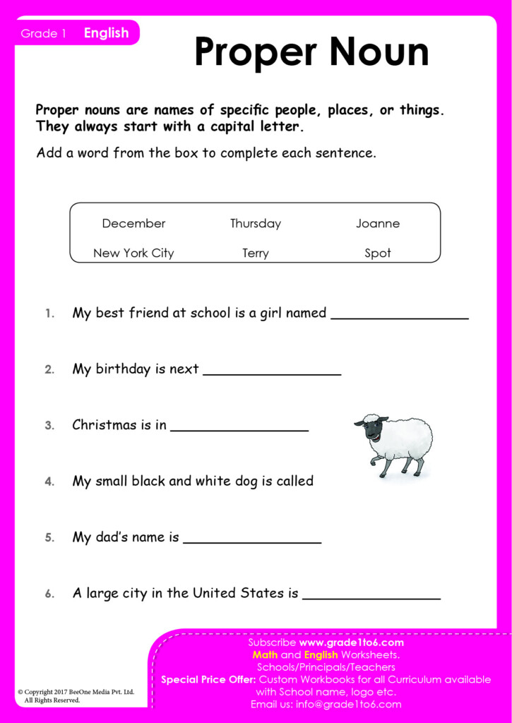 Common Noun Proper Noun For Class 1 Class 1 English Grammar Common Noun  - Circle The Proper Noun Worksheet For Class 1