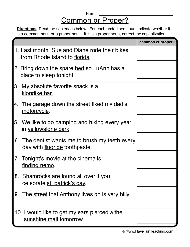 Common Or Proper Common Proper Nouns Worksheet 1 - Common And Proper Nouns Worksheet Fifth Grade