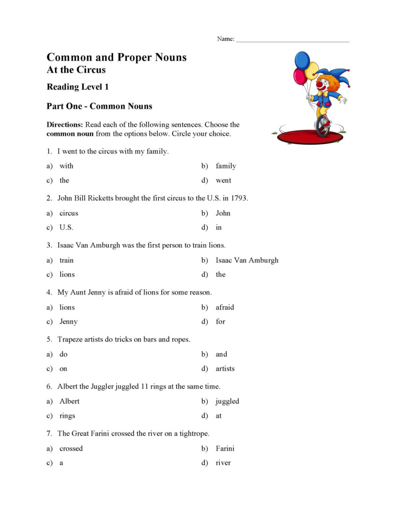 Common Proper Nouns Worksheet - Noun Test Worksheet