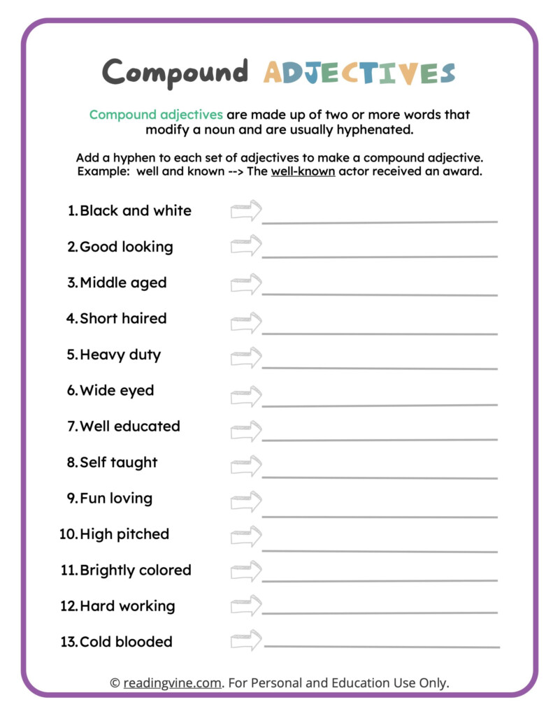 Compound Adjectives Worksheets ReadingVine - Compound Nouns And Adjectives Worksheets Pdf