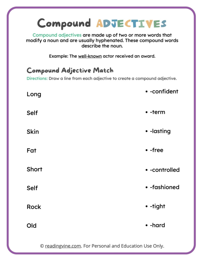 Compound Adjectives Worksheets ReadingVine - Compound Nouns And Adjectives Worksheets Pdf