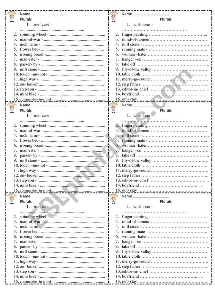 Compound Noun Plurals Card ESL Worksheet By Tusea - Compound Nouns Plural Worksheet