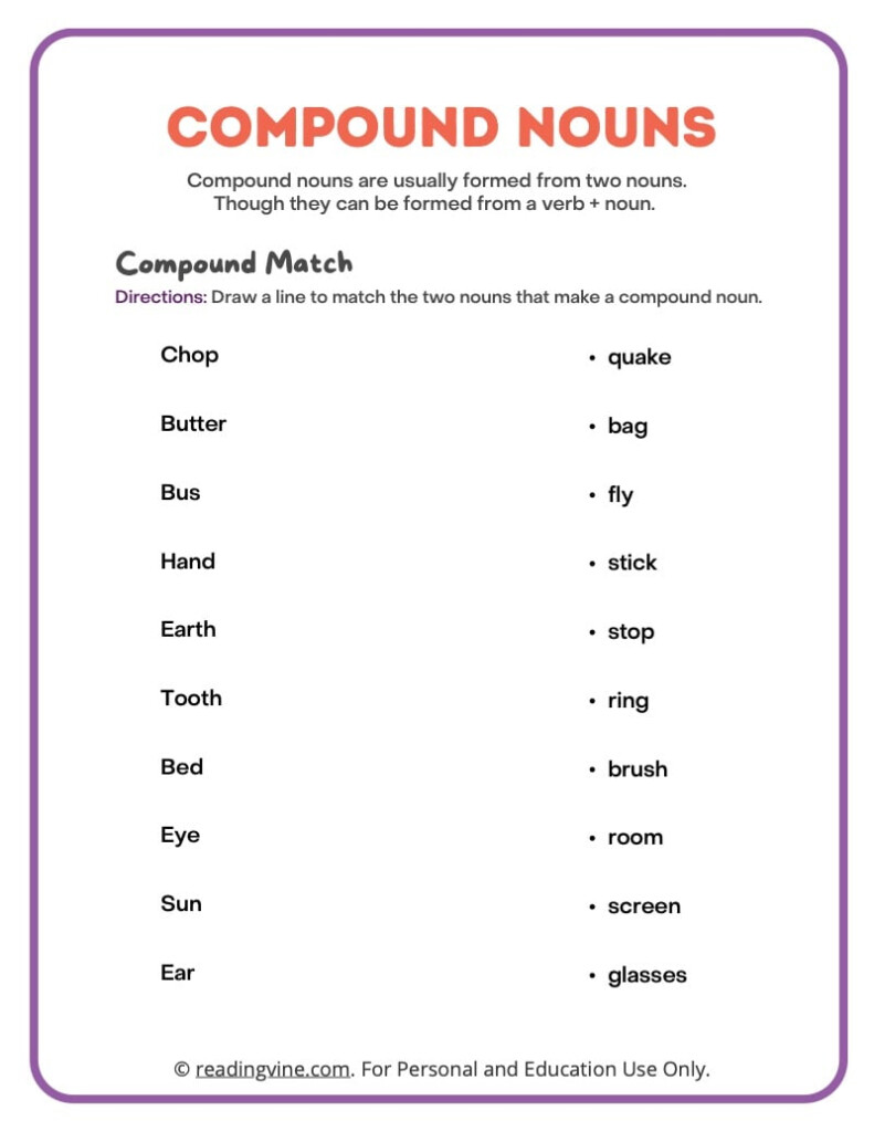 Compound Noun Worksheets Definition And Examples ReadingVine - Compound Noun Worksheet For Grade 5