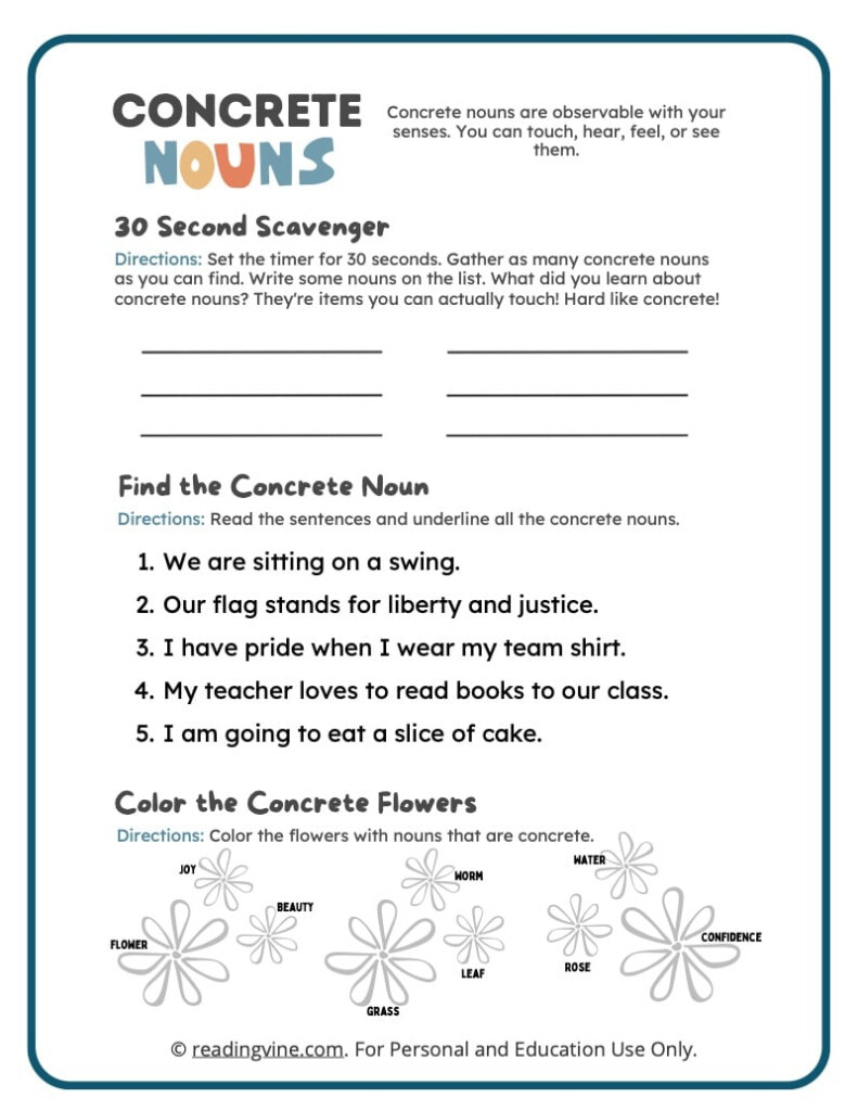 Concrete Noun Worksheets Definition And Examples ReadingVine - Concrete Noun Worksheets For Grade 5