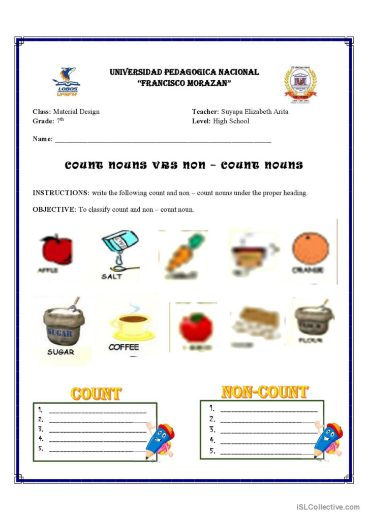 Count And Non Count Nouns English ESL Worksheets Pdf Doc - Count And Non-Count Nouns Worksheet With Answers