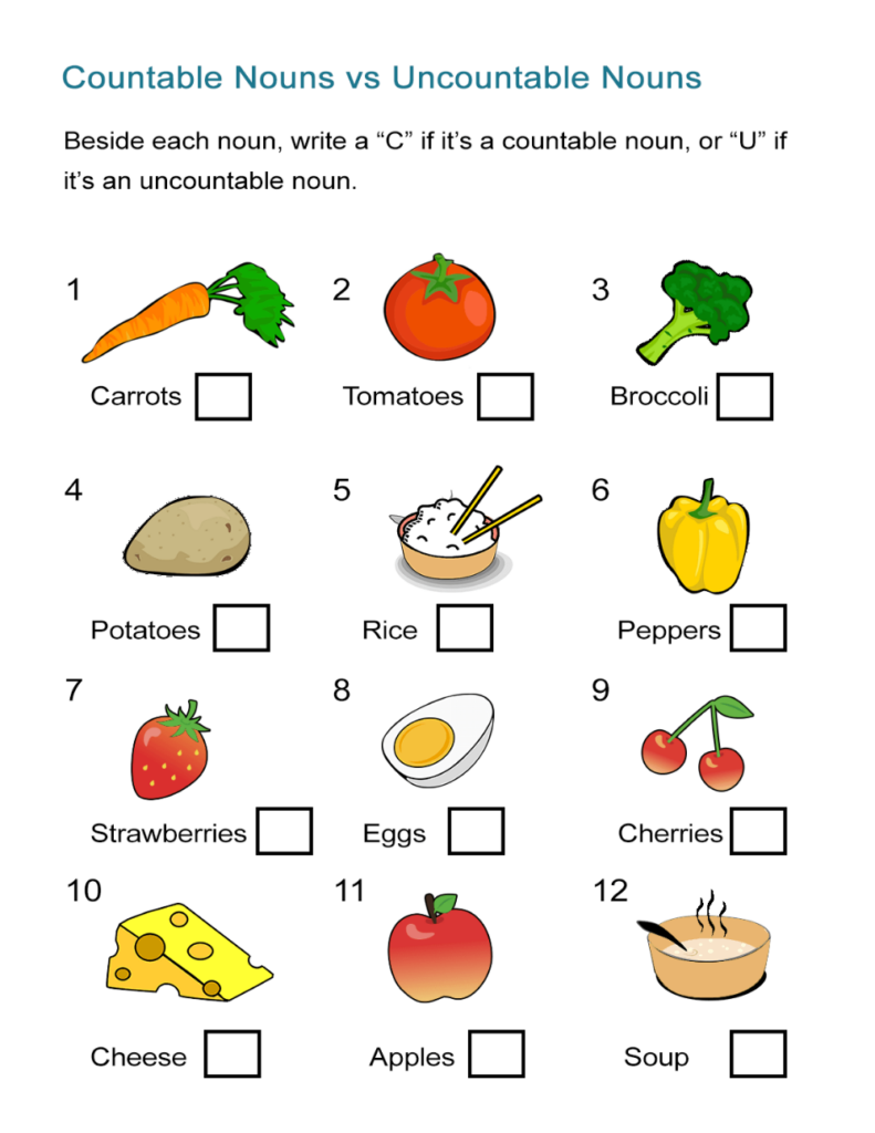 Count And Uncountable Nouns Worksheet Printable Calendars AT A GLANCE - Noun Numbers Worksheets For Grade 2