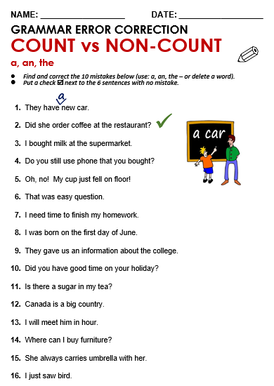 Count Non count Nouns All Things Grammar - Count And Non-Count Nouns Worksheet With Answers