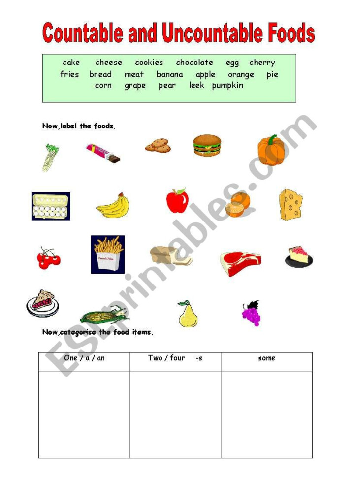 Countable And Uncountable Foods ESL Worksheet By Sirenriver - Esl Beginner Countable Uncountable Nouns Food Worksheet