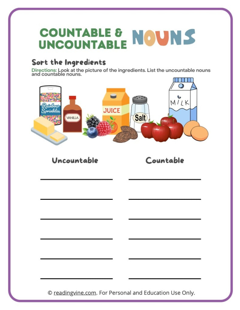 Countable And Uncountable Nouns Worksheets Examples - Making Uncountable Nouns Countable Worksheets