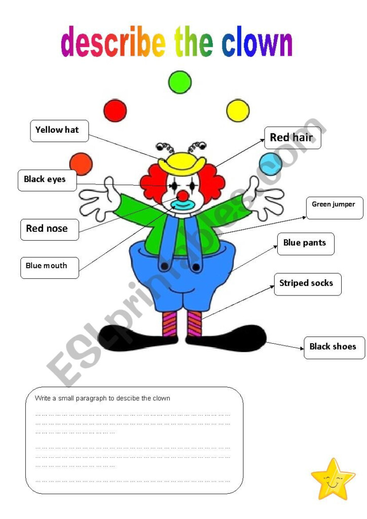 Describe The Clown ESL Worksheet By Farhoud - Clown Is A Noun Worksheet