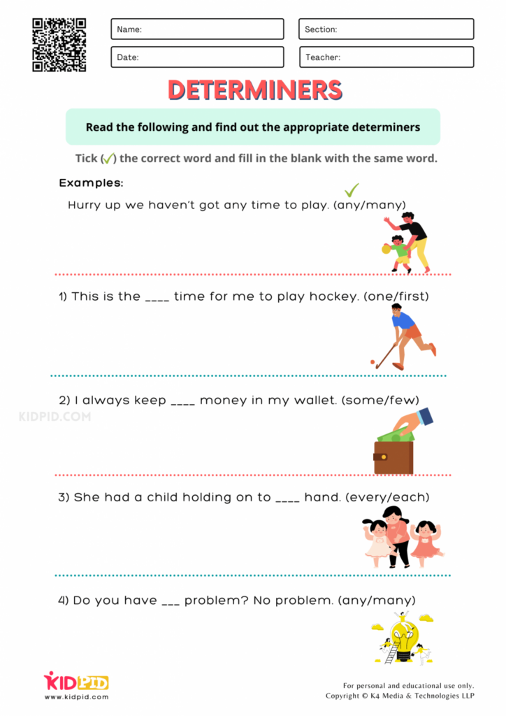 Determiners Printable Worksheets For Grade 1 Kidpid - Noun Determiners Worksheets