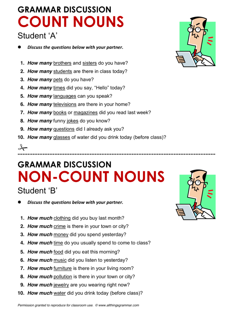 English Grammar Count And Non Count Nouns Www allthingsgrammar  - Non Count Noun Worksheet