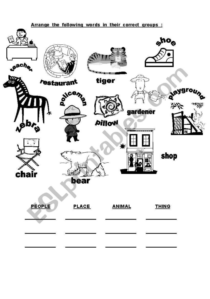 English Worksheets Classify The Nouns - Classificat Of Nouns Worksheet