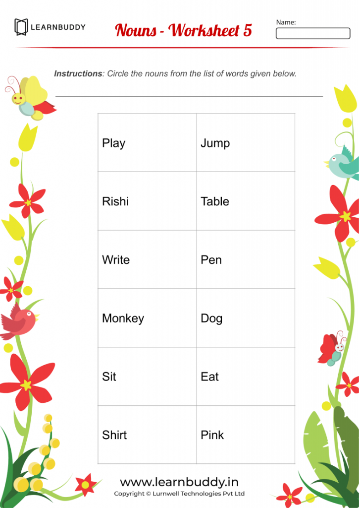 English Worksheets For Class 1 Nouns Verbs Pronouns Learnbuddy in - Class 1 English Noun Worksheet