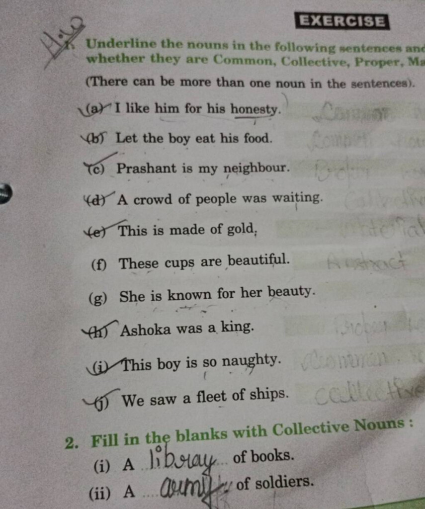 EXERCISE Underline The Nouns In The Following Sentences An Whether They A  - Underline The Nouns In The Following Sentences Worksheets