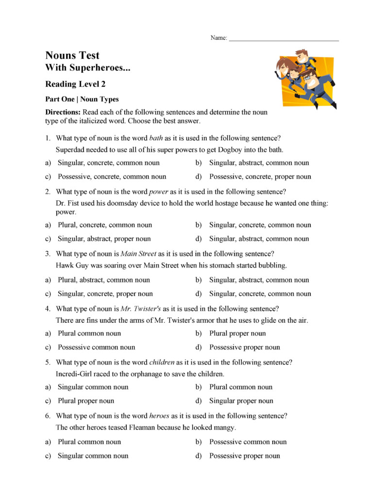 Final Noun Test Parts Of Speech Activity - Ereading Worksheets Nouns