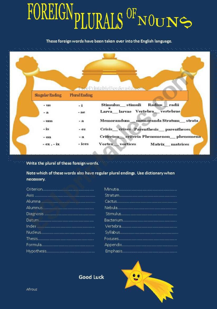 Foreign Plurals Of Nouns ESL Worksheet By Afrouz - Foreign Plural Nouns Worksheets