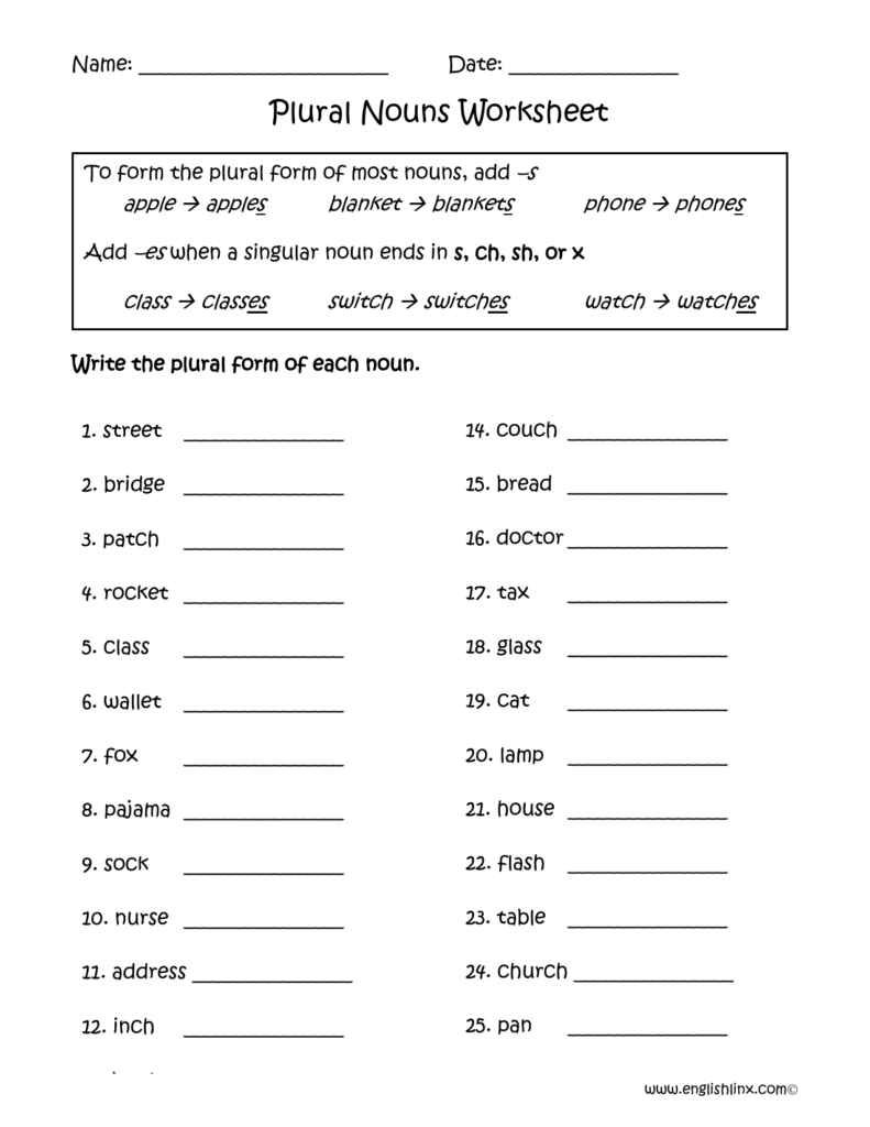 Forming Plurals Of Nouns Worksheets - Forming Plural Nouns Worksheet Grade 6