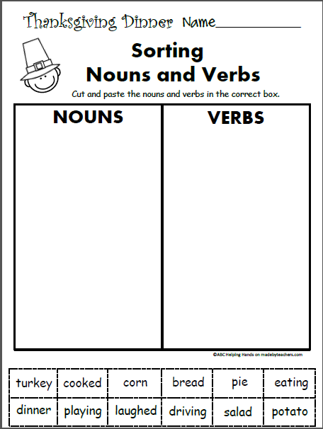 Free 1st Grade Worksheets For November Language Arts Nouns And Verbs  - First Grade Nouns And Verbs Worksheets