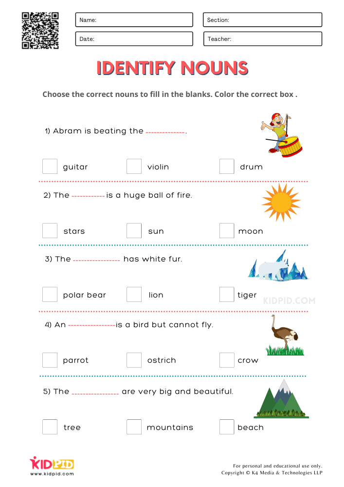 Free 2nd Grade Noun Worksheets - 2N Grade Noun Worksheets Word Box