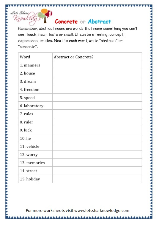 Free Printable Abstract Noun Worksheets - Abstract Nouns Worksheets Lesson Plans