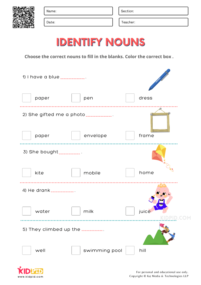 Free Printable Identifying Nouns Worksheets - Identifying Nouns Worksheet For Grade 2