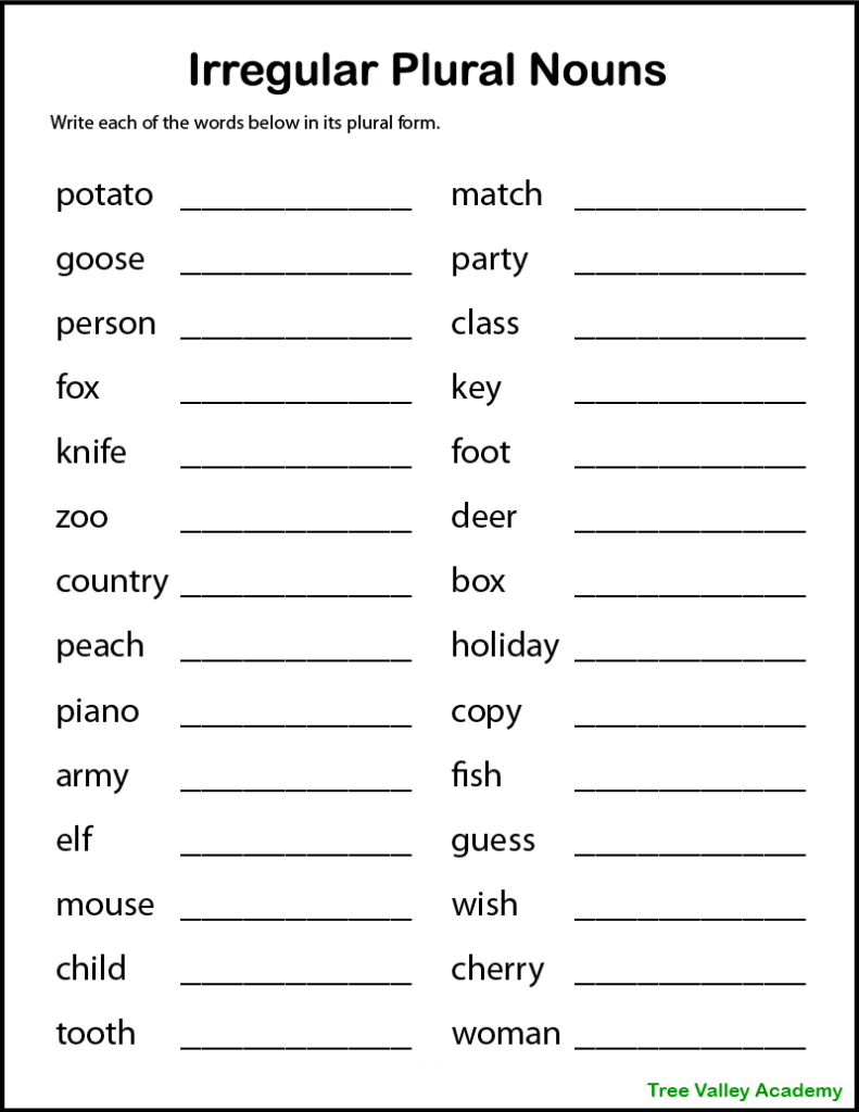 Free Printable List Of Irregular Plural Nouns - Irregular Plural Nouns Worksheet For Grade 5