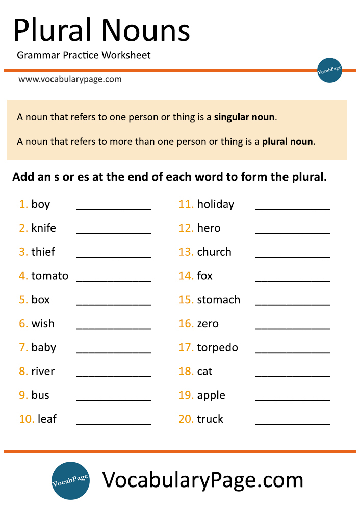 Free Printable Plural Nouns Worksheets - Forming The Plural Of Nouns Worksheet