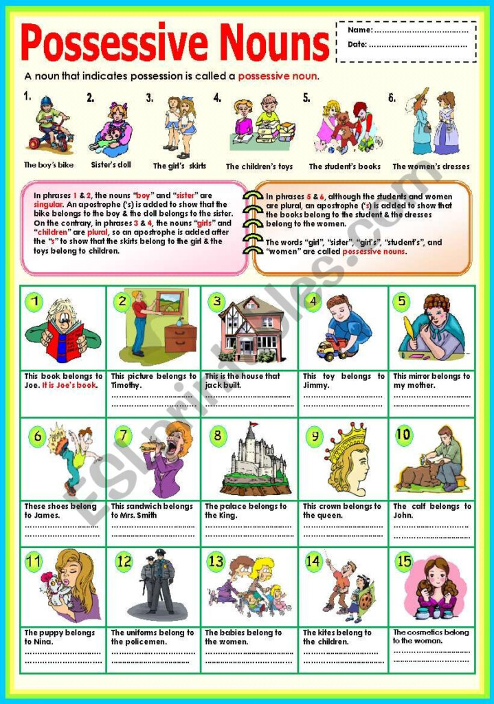 Free Worksheet Possessive Nouns - Free Printable Singular Possessive Nouns Worksheets