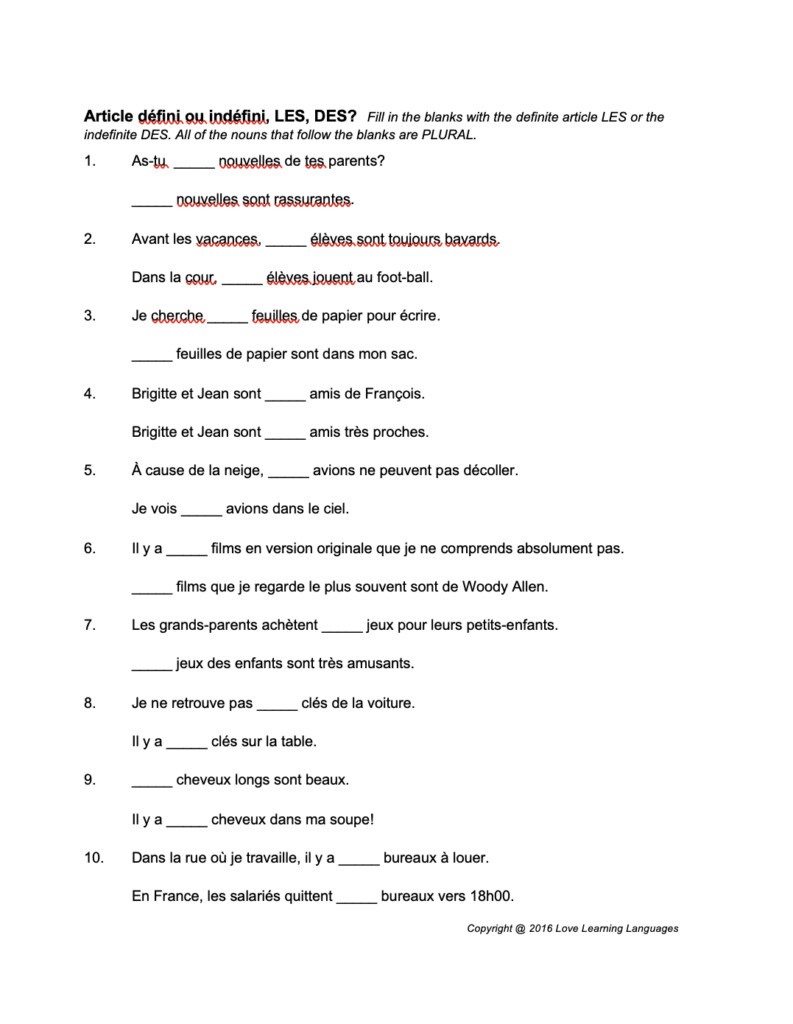 French Definite And Indefinite Articles Worksheets By Teach Simple - French Worksheet Indefinite Articles And Plural Of Nouns