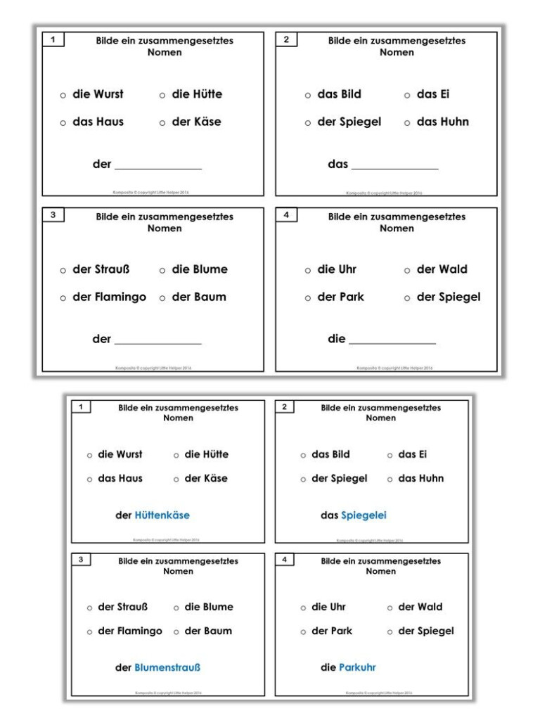 German Compound Nouns PowerPoint Game Plus Task Cards Task Cards  - German Compound Noun Worksheet