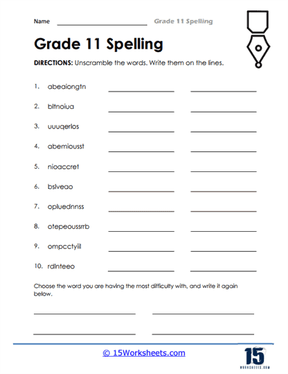 Grade 11 Spelling Worksheets 15 Worksheets - Noun Worksheets 11Th Grade