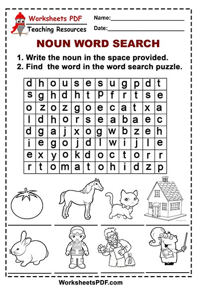 Grade 2 Noun Search Worksheet - Noun Search Worksheet