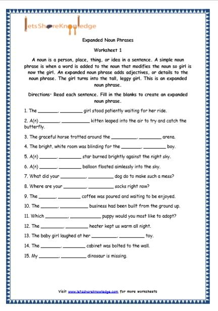 Grade 5 English Resources Printable Worksheets Topic Expanded Noun  - Noun Phrase Worksheet Grade 5