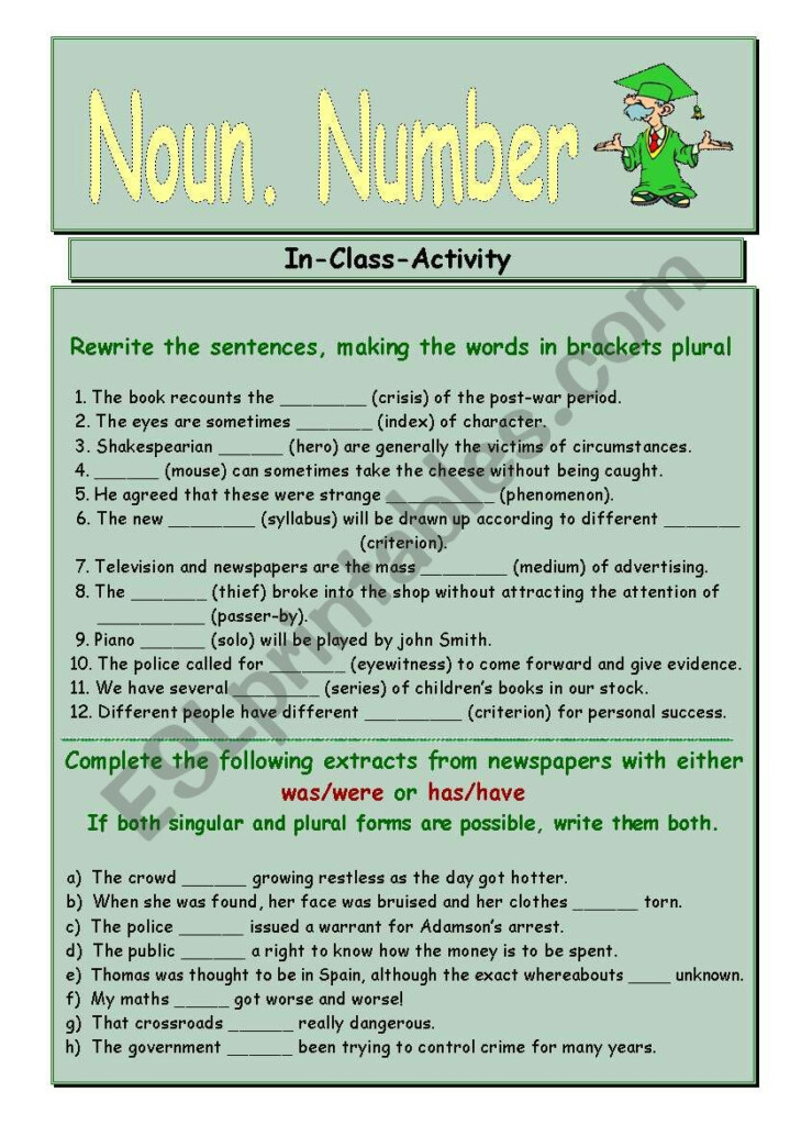 Grammar Noun Number ESL Worksheet By Vesnushka - Noun Number Worksheets