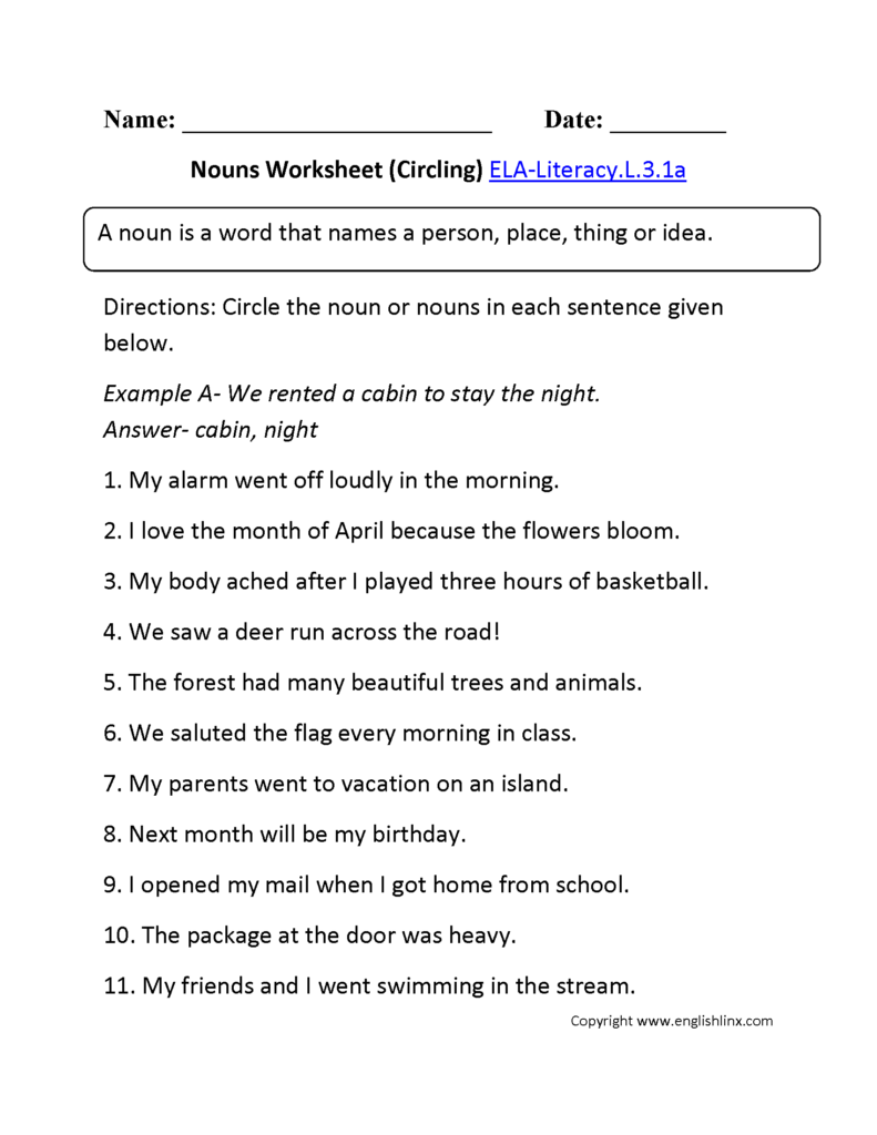 Grammar Worksheets For 6th Grade Nouns - Free Noun Worksheets For 6Th Grade