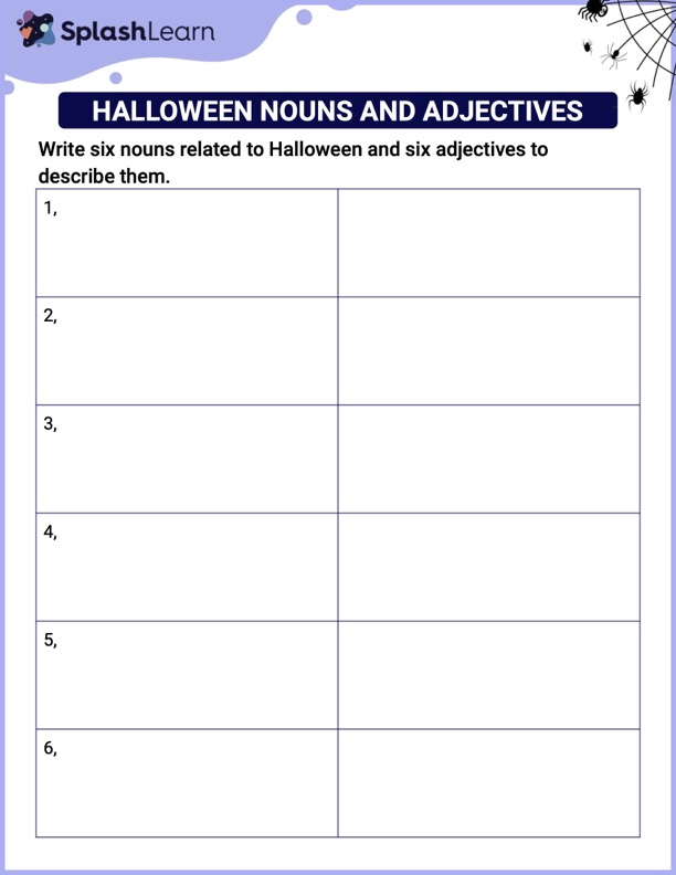 Halloween Nouns And Adjectives ELA Worksheets SplashLearn - Halloween Nouns Worksheet