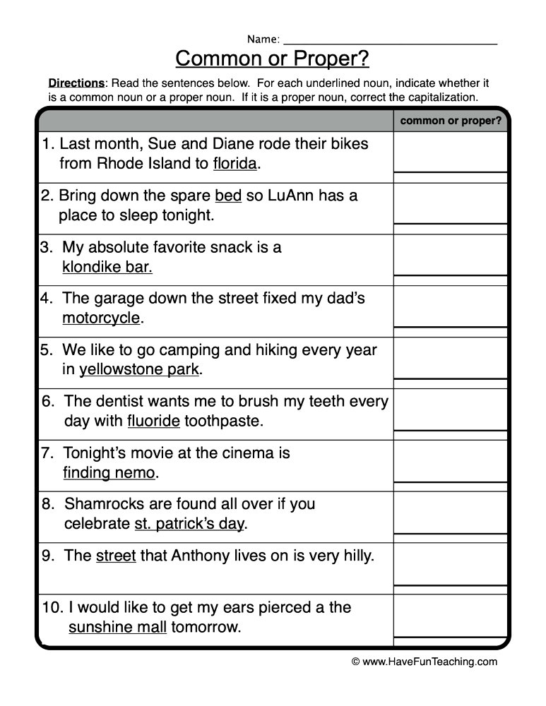 Identify Common Or Proper Nouns Worksheet By Teach Simple - Common And Proper Nouns Capitalization Worksheet