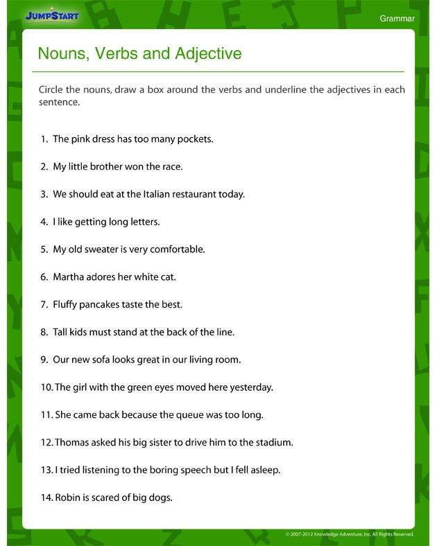 Identify Noun Verb Adjective Adverb Worksheet - Adjectives Adverbs Verbs Nouns Worksheets