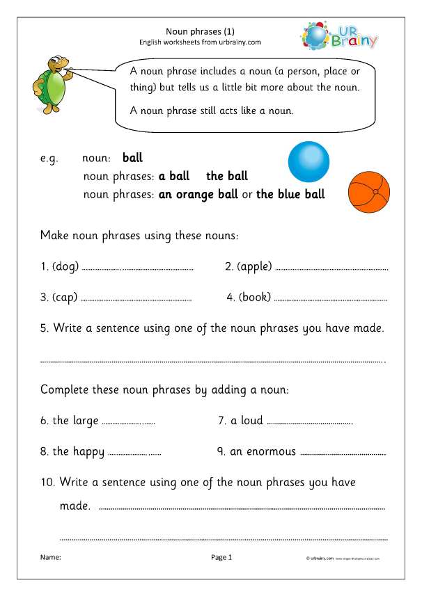 Identify - Identify Noun Phrases Worksheet